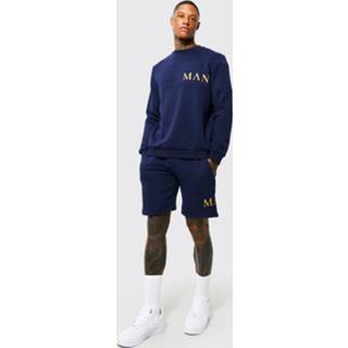 👉 Man Trainingspak Met Trui, Shorts En Panelen, Navy