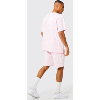 👉 Oversized Velours Varsity Set Met Shorts, Pink