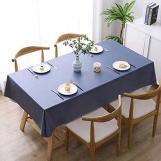 👉 Tafelkleed blauw PVC active 140x180cm Solid Color Waterdicht Oil-proof en Scald-Proof Disposable (Navy Blue)