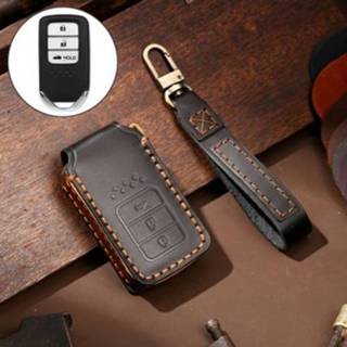 👉 Sleutelhanger zwart cowhide active Hallmo Car Lederen Key Beschermend Cover voor Honda 3-Button Tail Box (zwart)