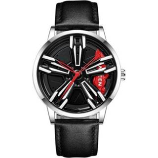 👉 Motorfiet zwart wit rode metalen active mannen Fngeen l001 motorfiets element roterende hub horloge (zwart lederen stalen oppervlak)