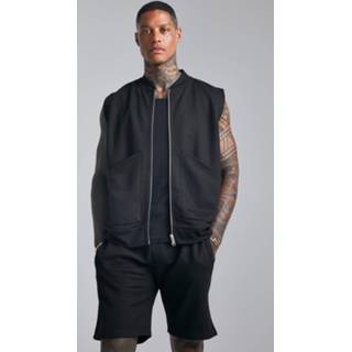 👉 Wafel Gebreide Bodywarmer Met Zak Detail En Shorts Set, Black