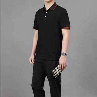 👉 Poloshirt zwart zijde XXXXL active senioren mannen 2 in 1 zomerijs Polo Shirt Two-Color Stitching T-shirt met korte mouwen + broeken Casual Sports Pak voor Middelbare leeftijd en Ouderen (Kleur: Maat: XXXXL)