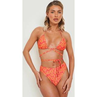 👉 Tropisch High Waist Bloemen Bikini Broekje, Tropical Orange