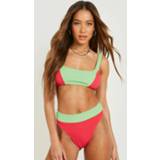 👉 Gekreukeld High Waist Colour Block Bikini Broekje, Pink
