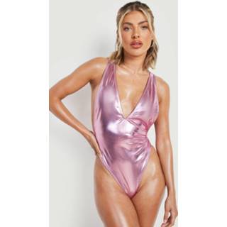 👉 Metallic Badpak Met Laag Decolleté, Pink