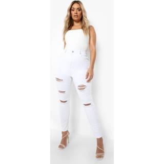 Plus Super Versleten Skinny Jeans Met Hoge Taille, White