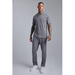 👉 Waffle Textured Revere Polo & Jogger Set, Charcoal