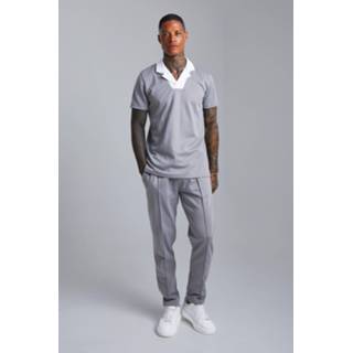 👉 Slim Contrast Revere Collar Polo & Jogger Set, Charcoal