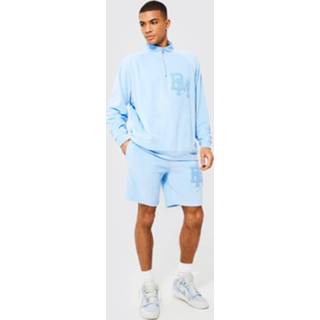 👉 Oversized Velours Bm Trainingspak Met Korte Rits En Shorts, Light Blue