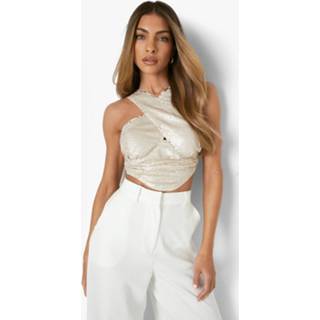 👉 Gelegenheids Crop Top Met Pailletten En Gekruiste Bandjes, Champagne