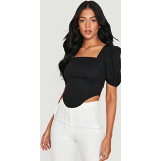 👉 Tall Korset Top Met Pofmouwen, Black