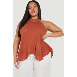 👉 Plus Kaasdoek Halter Swing Top Met Franjes, Tan