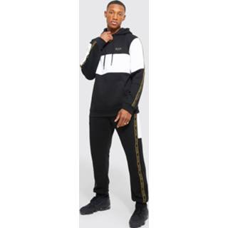 👉 Man Gestreept Colour Block Trainingspak Met Capuchon, Black