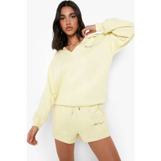 👉 Trainingspak Met Trui Met Tekst In De Kraag En Shorts, Lemon