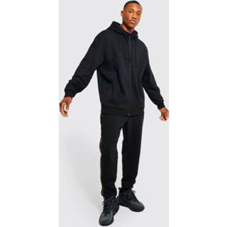 👉 Oversized Man Trainingspak Met Tank Met Capuchon En Print, Black