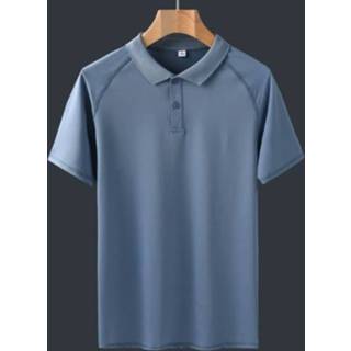 👉 Poloshirt blauw zijde XXXL active mannen Zomer effen kleur casual polo shirt ijs korte mouwen t-shirt voor middelbare leeftijd en oudere (kleur: mist maat: XXXL)