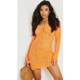 👉 Petite Gerecyclede Gehaakte Mini Jurk Met Strik, Orange