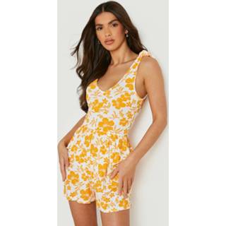 👉 Porselein Print Romper Met Ceintuur En Bandjes, Orange