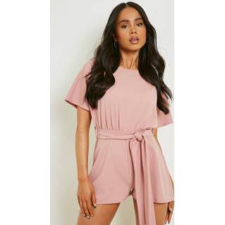 👉 Petite Romper Met Ceintuur En Cape Mouwen, Blush