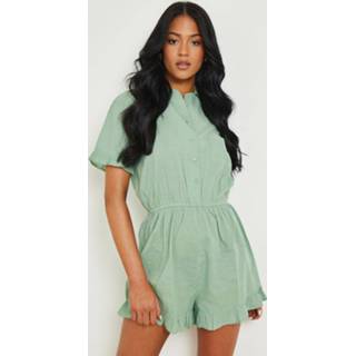 👉 Tall Linnen Look Romper Met Geplooide Zoom, Mint