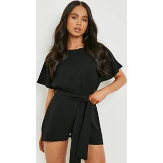 👉 Petite Romper Met Ceintuur En Cape Mouwen, Black
