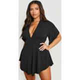 👉 Plus Losse Geweven Romper Met Engelenmouwen, Black