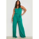 👉 Plus Jersey Wide Leg Jumpsuit Met Bandjes, Green