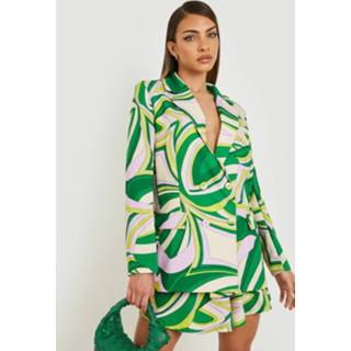 👉 Abstracte Getailleerde Blazer Met Dubbele Knopen, Lime