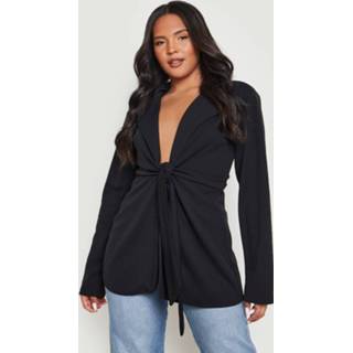 Plus Getailleerde Crêpe Jersey Blazer Met Strik, Black