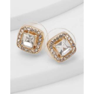 Oorknop goud One Size Simpele Delicate Vierkante Oorknopjes Met Steentjes, Gold