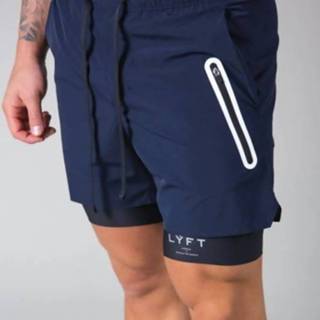 👉 Fitness short blauw m active mannen LYFT Losse Dubbellaag Sneldrogend Shorts voor (kleur: Navy Blue Size: M)