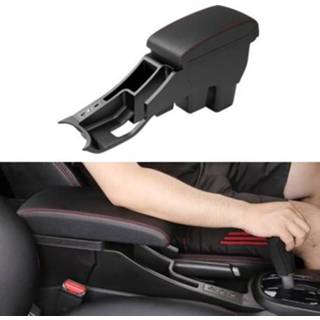 👉 Armsteun zwart rood active Auto Modificatie Center Doos Microfiber Lederen Type voor Honda Fit 2014-2020 (Zwart Rood)