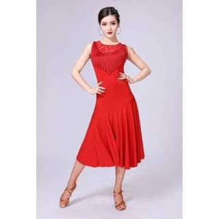 👉 Rood m active Mouwloze omzoomde Latin Dansjurk Competitie Performance Pak met aparte bodems (kleur: Maat: M)