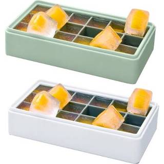 👉 Koelkast grijs groen silicone active Home Ice Lade Mold met deksel, stijl: 36 Net (grijs + groen)