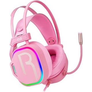 👉 Headset roze active Moradi V10 USB7.1 Gaming Head-mounted Wired met Microfoon, Kleur: