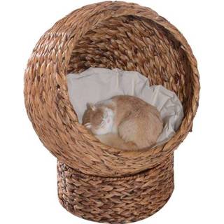👉 Kattenmandje active bruin PawHut Kattenmand verhoogd, bananenblad, bruin, 42 x 33 52 cm 4250871295449