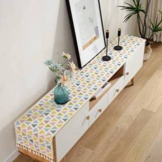 👉 Tafelkleed roze polyester active Home TV Cabinet Schoenekast Chenille Tassel Tafelkleed, Grootte: 35x140cm (Pink Triangle)