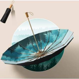 👉 Paraplu zwarte houten active 3-voudige 16-bot hand open retro handvat lijm zonnescherm (lente boom)