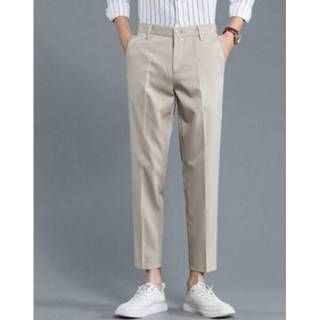 👉 Skinny broek kaki elastische active mannen Lente en zomer herfst taille slim fit enkellange voor (kleur: Khaki Grootte: 35)