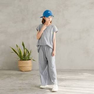 👉 Casual top grijs active meisjes wijd-poot broek tweedelige pak (kleur: formaat: 120cm)