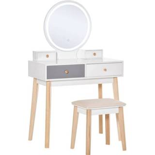 👉 Kruk wit active HOMdotCOM Kaptafel met Krukje Natuurlijk 80 cm x 40 13 6011602717795