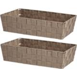 Opbergmand beige stof Set van 2x stuks kast/badkamer opbergmandjes 34 x 21 8,5 cm