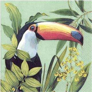 👉 Servet groen papier 60x Tropische 3-laags servetten toekan 33 x cm