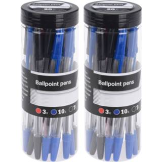 👉 Balpen rood zwart blauw multi kunststof volwassenen 40x stuks balpennen rood/zwart/blauw 14 cm