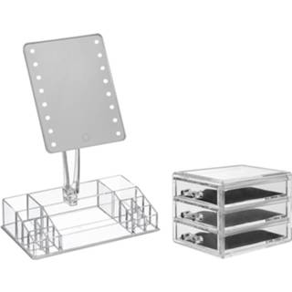 👉 Organizer transparant kunststof vrouwen Make-up set vakjes en lades 15,5 x 10,5 cm een LED spiegel