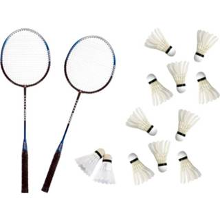 👉 Opbergtas blauw multi zilver metaal volwassenen Badminton set zilver/blauw met 12x shuttles en