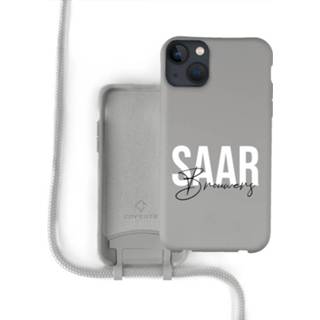 👉 Grijs silicone Coverzs case met koord iPhone 13 (grijs) - Name +