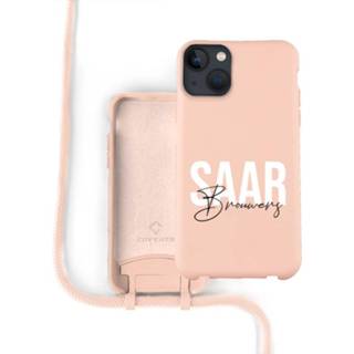 👉 Roze silicone Coverzs case met koord iPhone 13 (roze) - Name +