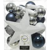👉 Kerstbal kunststof wit blauw 33x Blauw/wit/zilveren kerstballen met piek 5-6-8 cm